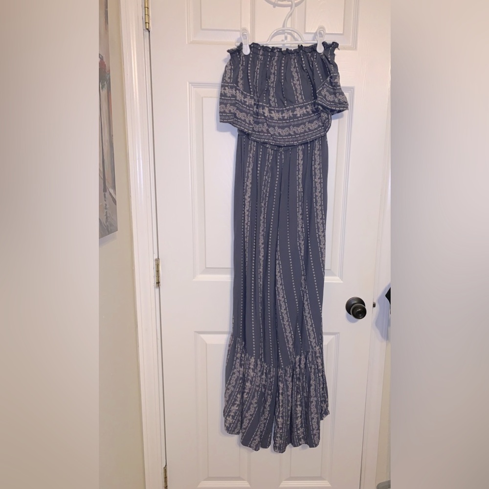 Beautiful blue gray strapless jumpsuit